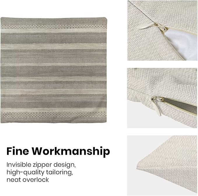 Boho Grey Stripe Throw Pillow Covers 18x18 Inch Set of 2, Rustic Abstract Decorative Throw Pillow Covers Retro Stripe Neutral Outdoor Cushion Cover for Sofa Couch Farmhouse Room Bed Decor