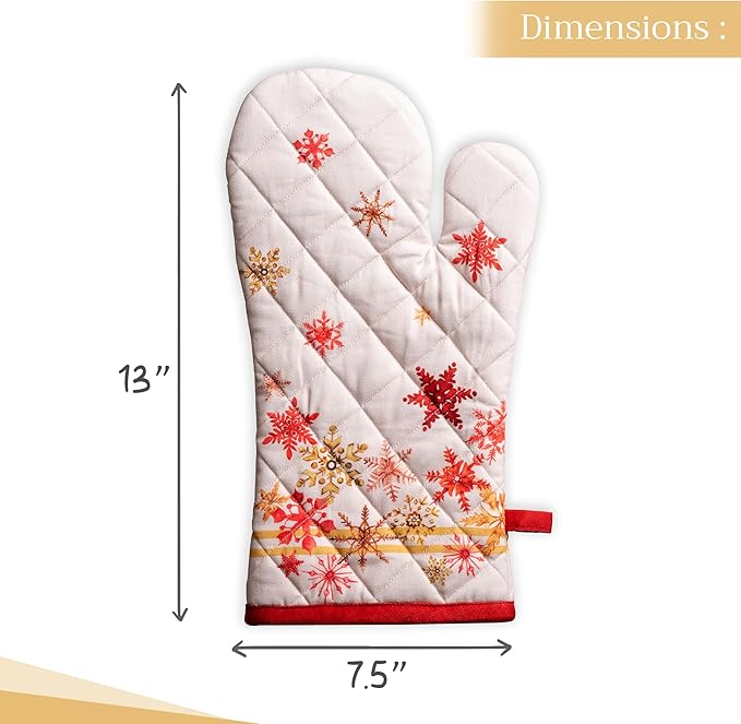 Maison d' Hermine Oven Gloves 100% Cotton Oven Mitt 7" x 13" with Loop Heat Resistant BBQ Cooking Gloves for Thanksgiving Christmas Decorations Baking Handling Hot Pans (Pack of 1, Crystal Star)