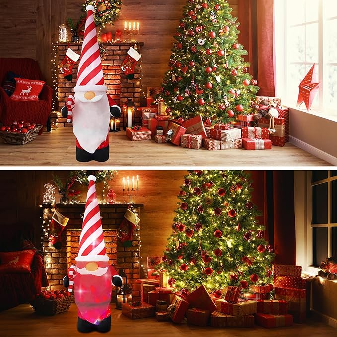 7ft Christmas Inflatable Outdoor Decoration Dwarf with Hat Inflatable Patio Decoration with Built-in LED Lights, Suitable for Christmas Holiday Party, Patio, Lawn, Garden Winter Decoration