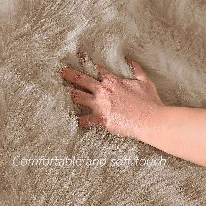 Latepis Washable Faux Fur 3x5 Area Rug Camel Beige Fluffy Shag Furry Sheepskin Rugs for Living Room Bedroom Dorm Plush Room Carpet Accent Rug Rectangle