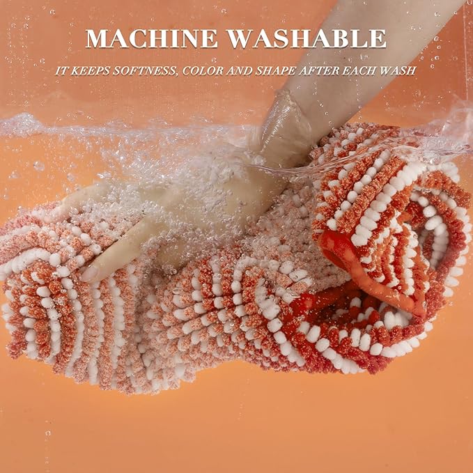 Bathroom Rugs and Mats Sets, 2 Piece Thick Absorbent Chenille Bath Mat Rug Set Non Slip, Soft Shaggy Bath Room Floor Mats for Bathroom, Machine Washable (Sunset Orange, 20" x 60" Plus 20" x 32")