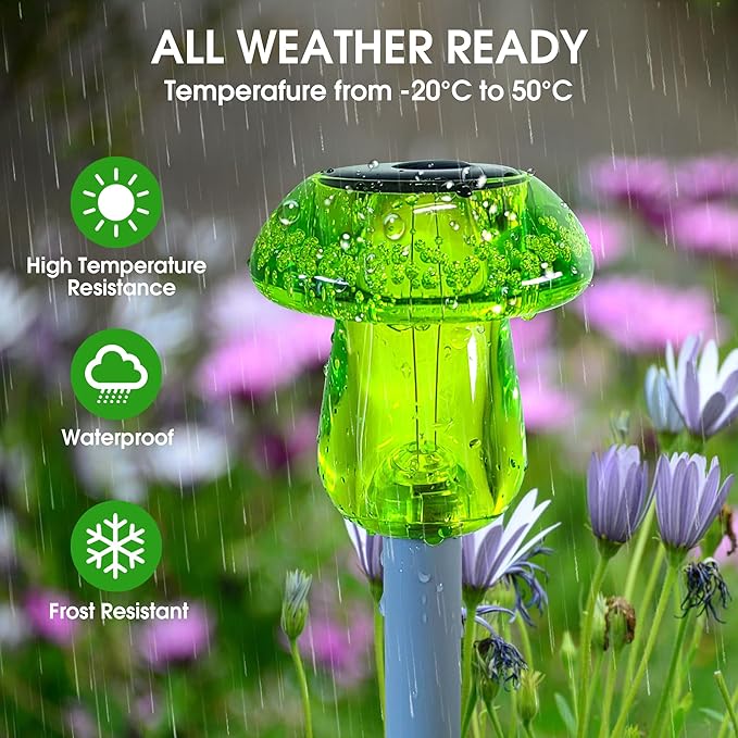 Solar Outdoor Lights, 16 Pack Waterproof Solar Mushroom Lights for Garden Yard Pathway Path Walkway Driveway Lawn Landscape Outside Decor, Yellow Green Purple Red