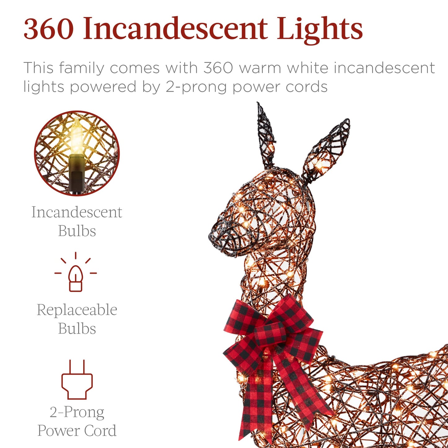 Best Choice Products 3-Piece Large Lighted Christmas Deer Family Set 5Ft Outdoor Yard Decoration with 360 LED Lights, Stakes, Zip Ties - Rattan