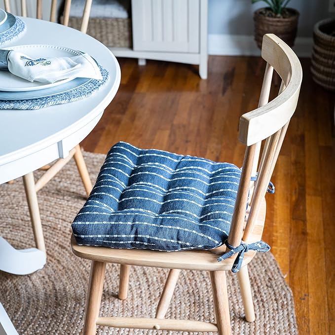 Barnett Home Decor Avante Navy Blue Dining Chair Cushions - 15 x 17 Size Small Chair Pad - Latex Foam Fill - Reversible - Made in USA (Blue White Stripe/Small)