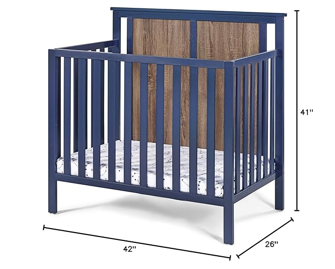 Suite Bebe Connelly 3-in-1 Mini Crib in Midnight Blue/Vintage Walnut - Comes with Mattress Pad