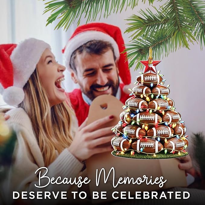 Football Ornaments 2025 - Acrylic Football Christmas Ornaments - Boys Foot Ball Gifts for Foot Ball Players - Sport Ornament for Boy - Stocking Stuffer for Boys