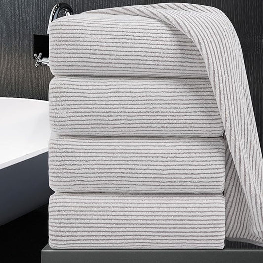 4 Piece Bath Towel Set 35"x70"Oversized Bath Towel for Bathroom Ultra Soft Fluffy Extra Large Bath Sheet Luxury Premium Bathroom Towel Highly Absorbent Quick Dry Shower Towel for Hotel Spa,Beige White