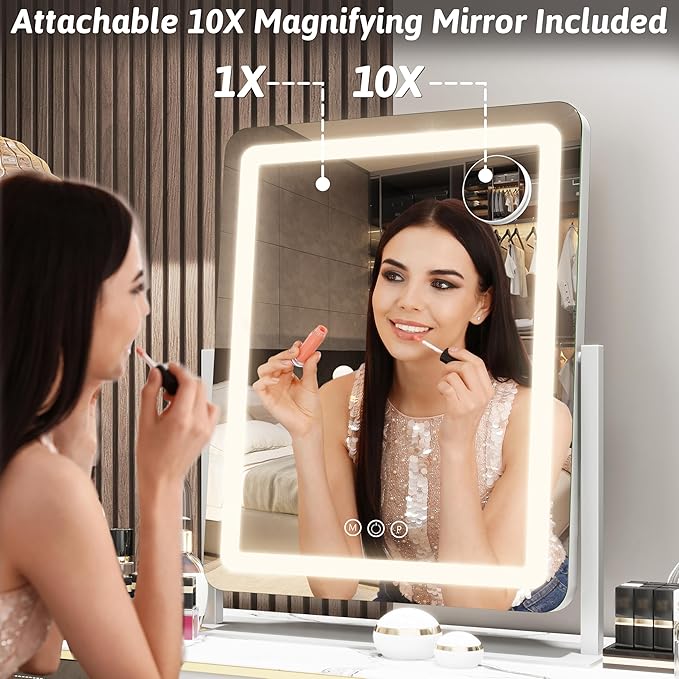 FENNIO Vanity Mirror with Lights 22 Inch- LED Lighted Makeup Mirror,Large Makeup Mirror with Lights,Touch Screen with 3-Color Lighting,Led Mirror Makeup,Dimmable(White)