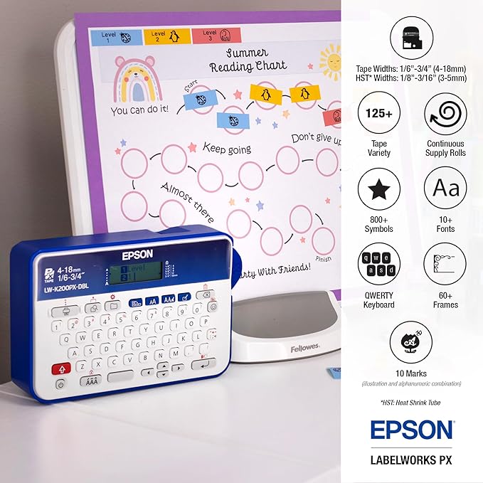 LABELWORKS Epson LW-K200PX-DBL Portable QWERTY Keyboard Label Maker for Home & Hobbies - Craft, Organize, and Personalize - Dark Blue Printer
