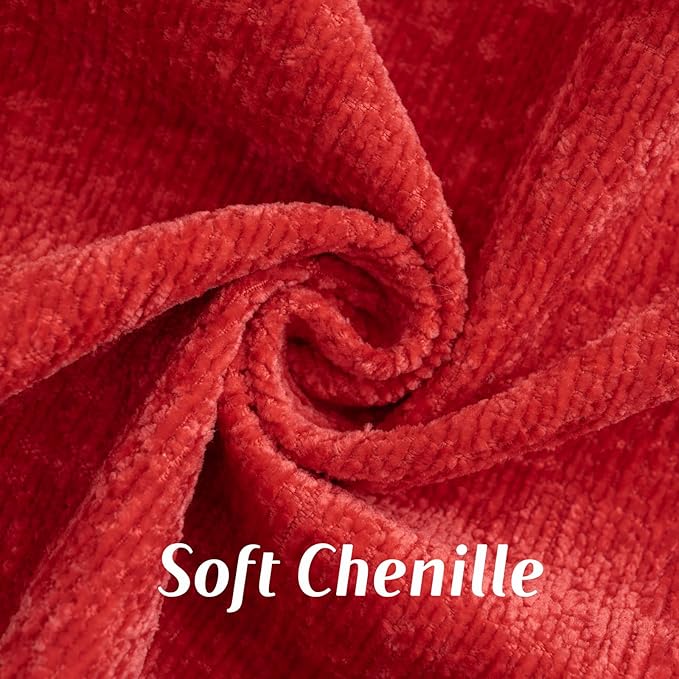 FUTEI Red Chenille Throw Pillow Covers 22x22 Inch Set of 2,Soft Cozy Bound Edge Design Cushion Case,Home Decor for Couch Bed Living Room