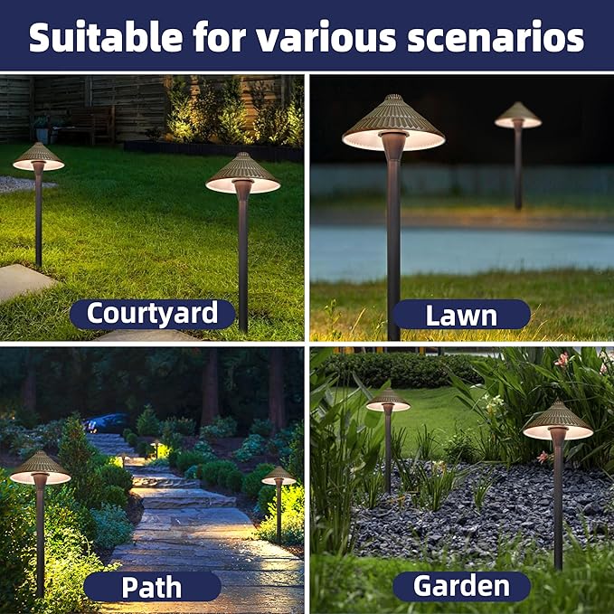 COLOER Solid Cast Brass Pathway Lights, 4 Pack 12V Low Voltage Landscape Lighting LED Path Lights with G4 Bulb for Outdoor Walkway, Garden, 23" Tall, 7.5" Shade