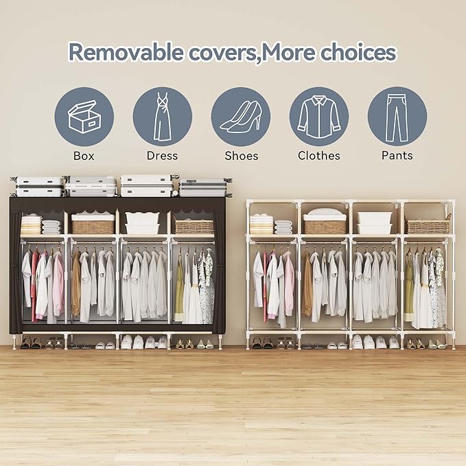 Portable Wardrobe Closet Durable and Easy to Assemble Heavy Duty Clothes Rack with Non-Woven Cover Fabric Best for Bedroom and Easy Storage and Organization (Brown-B)