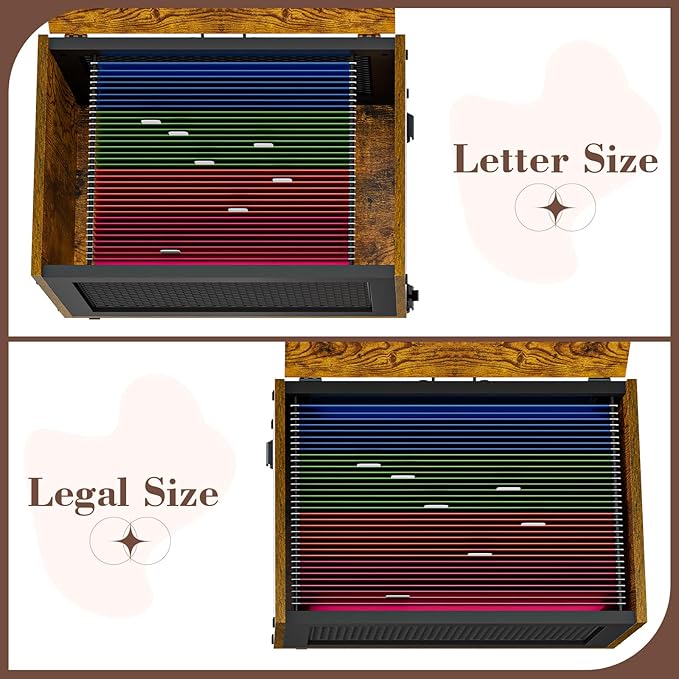 Rolling File Cabinet with Lid, Hanging File Organizer Box with Wheels for Home Office, Under Desk Small Filing Cabinet, Single Drawer Mobile Document Storage Basket for Letter and Legal Size