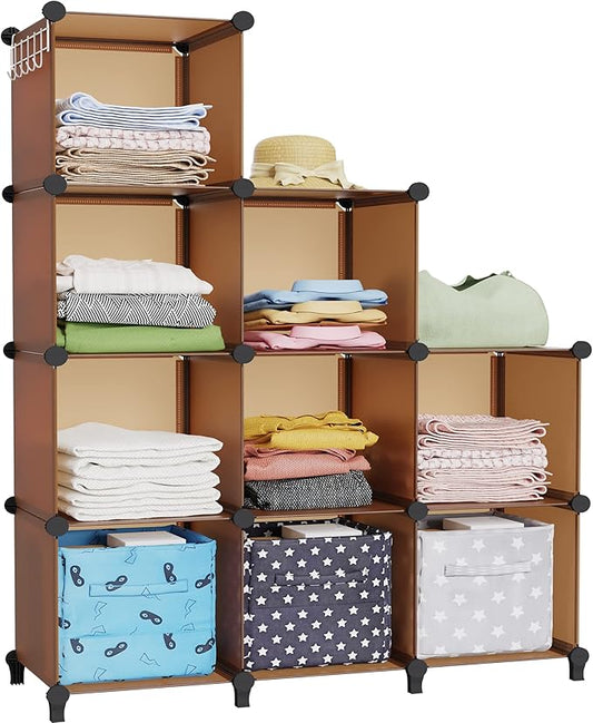 HOMIDEC Closet Organizers and Storage, 9 Cube Storage Organizer Cubes, Portable Closet Organizer Shelves for Clothes, Bedroom, Wardrobe, Kids Room, Bathroom, Brown
