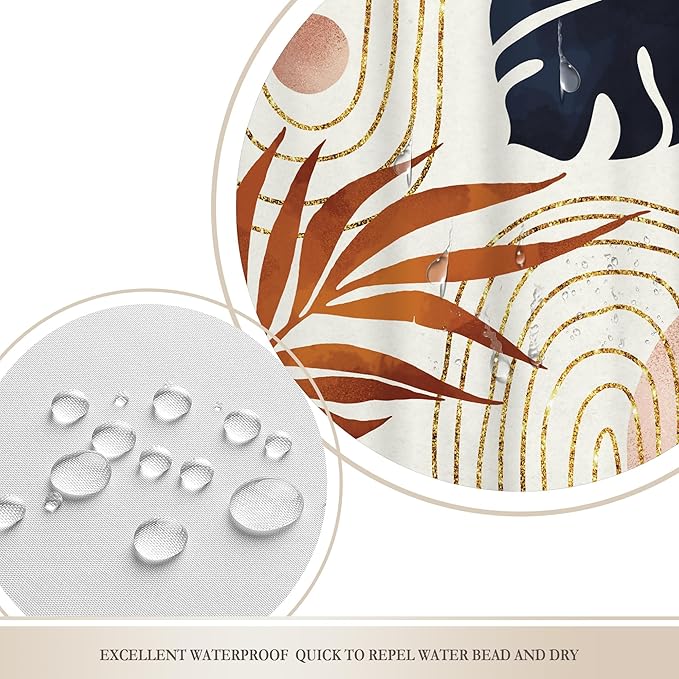 Glawry Boho Navy Brown Shower Curtain Modern Mid Century Abstract Tropical Palm Leaf Bathroom Minimalist Geometric Arch 60Wx72L Inches Bath Accessories Art Home Decor Fabric 12 Pack Hooks