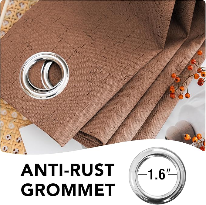 H.VERSAILTEX Linen Blackout Curtains Durable Thick Textured Linen Look 100% Blackout Patio Door Curtain Anti Rust Grommet Extra Wide Sliding Door Curtain Panel, W100 x L96 inch, Washed Spice