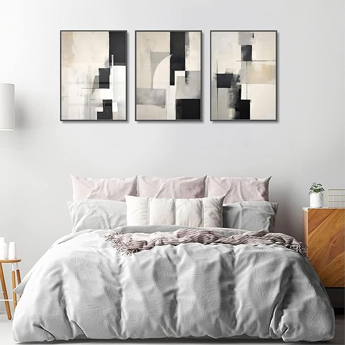 3Pcs Neutral Abstract Canvas Wall Art Pictures Modern Minimalist Posters Prints Beige Black Simple Wall Decoration for Living Room Bedroom Bathroom Office 12x16in Unframed