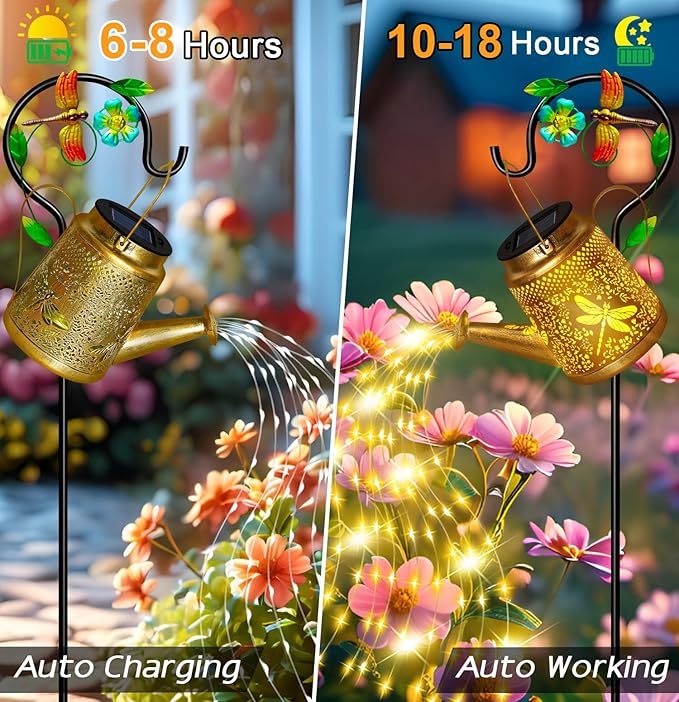 Dragonfly Solar Watering Can Lights, Outdoor Waterproof Outdoor Lantern with Shepherd Hook, Solar Garden Decor for Yard Outdoor Landscape Patio, Mothers Day Gifts Gift for Women Mom Grandma