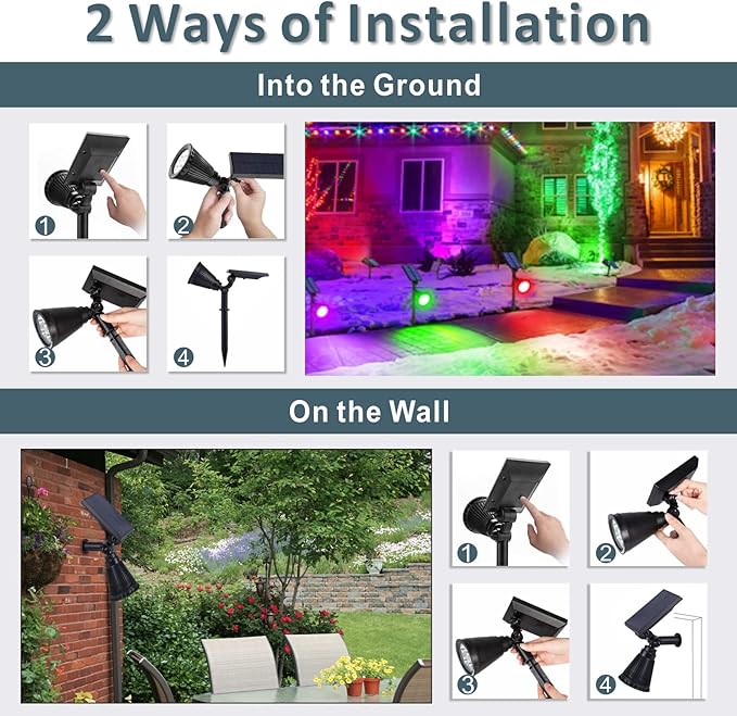 Solar Spotlights Outdoor, 7-LED Flag Pole Spot Lights, RGB Color Changing Solar Powered Landscape Flagpole Light, Dusk-to-Dawn Waterproof Ground Spotlight for Christmas Tree Yard Garden (Multicolored)