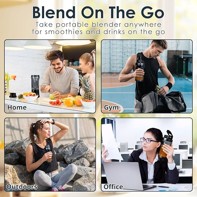 Personal Blender Wireless 24oz Cordless Mini 360 Watt Portable Blender-for Smoothies Freshly Squeezed Juices 6000mAh Self Cleaning and BPA Free Portable Juicer with 6 Sharp Blade Carbon Black