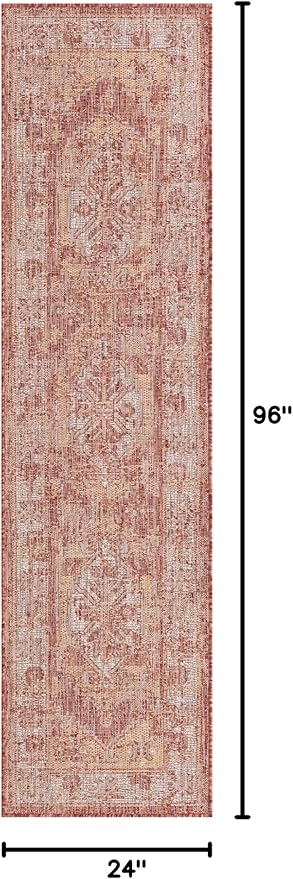 Unique Loom Outdoor Traditional Collection Area Rug - Valeria (2' x 8' Runner, Rust Red/ Ivory)