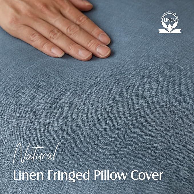 Foindtower Set of 2 Decorative Linen Fringe Lumbar Throw Pillow Covers Boho Farmhouse Cushion Cover with Tassels Soft Accent Pillowcase for Couch Sofa Bed Living Room Home Decor,12×20 Inch,Misty Blue