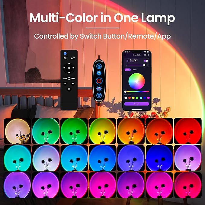 Sunset Projection Lamp with Remote/APP Control,Multi-Color LED Sunset Light Night Light,360 Degree Rotation Sunset Lamp for Photography/Party/Room Decor,Gifts for Christmas,Thanksgiving Day