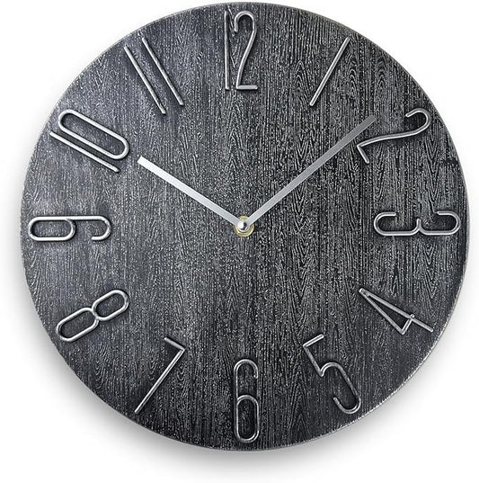 Faupugh 12 inch Silent Wall Clock, Wall Clocks Battery Operated Decorative Clock, Suitable for Home, Office, School, Kitchen, Bedroom, Living Room (Gray)