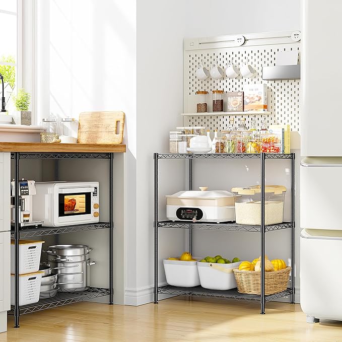 Storage Shelves Adjustable Wire Shelving Metal Wire Rack Shelving Unit Storage Shelf for Kitchen Laundry Room Pantry Closet Bathroom 24" W x 30" H x 14" D Black