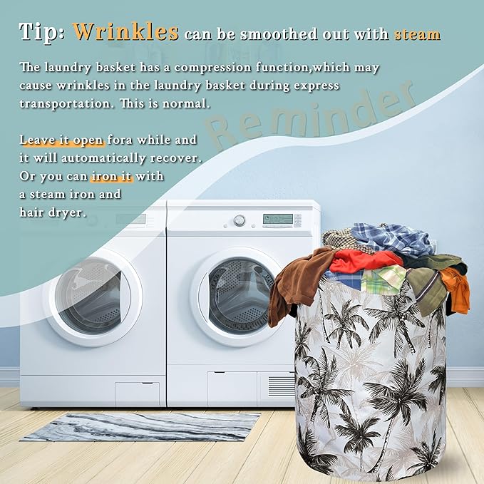 Vintage Tropical Palm Trees Laundry Basket Foldable With Handles Tote Bag Oxford Cloth Colorful Laundry Hamper 18.9"x1 6.5 "Clothe Storage Bucket Toy Organizer For Bathroom/Laundry/Bedroom