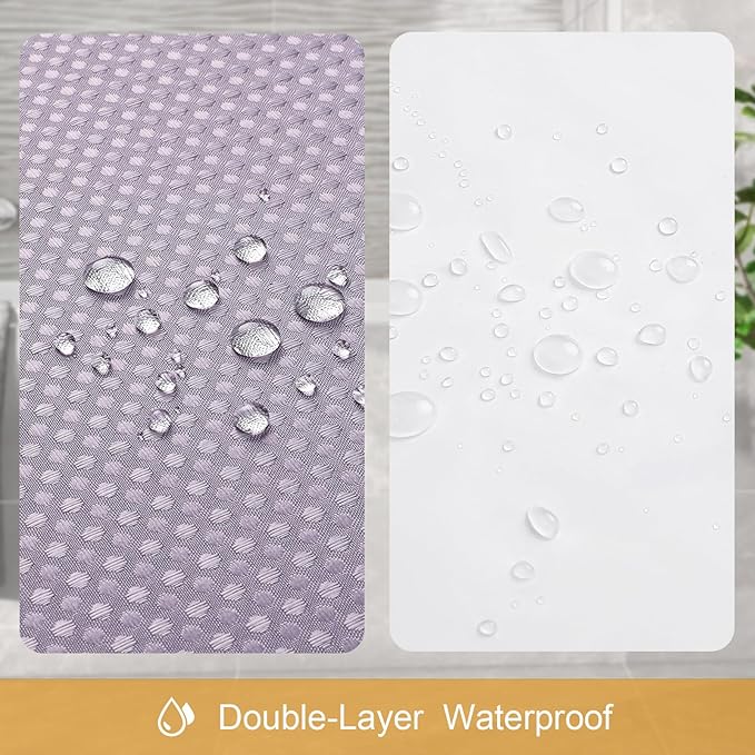 3 in 1 Long Purple Shower Curtain Set-72 W x 78 H, Lavender Waffle and PEVA Liner Set with 12 Stainless Steel Hooks, Waterproof Fabric for Bathroom