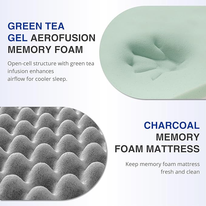 12 Inch Full Green Tea Memory Foam Mattress for Cool Sleep & Pressure Relief, Bed in a Box, Removable Cover No Fiberglass, CertiPUR-US Certified