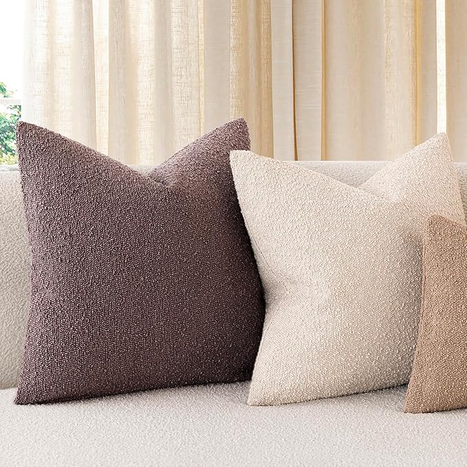 Foindtower Set of 2, Decorative Textured Boucle Throw Pillow Covers Accent Solid Pillow Cases Soft Cozy Couch Cushion Case for Chair Sofa Bedroom Living Room Home Decor 26x26 Inch Dark Purple