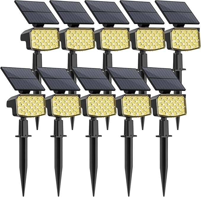 WELALO Solar Spot Lights Outdoor, [10 Pack/3 Modes] Solar Landscape Spotlights, Adjustable Solar Powered Security Lights, IP65 Waterproof Wall Lights for Walkway, Yard, Garden, Driveway (Warm White)