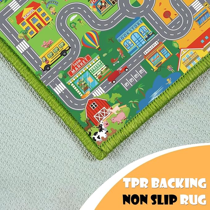 Car Rugs for Kids Toy Cars,Kids Play Rug with Non-Silp Backing, City Road Carpet for Playroom Bedroom Boys, Car Track Map Playmat - 4'11" x 3'3" (Rectangular)