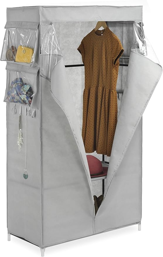 Whitmor, Gray Covered Wardrobe with Accessory Storage