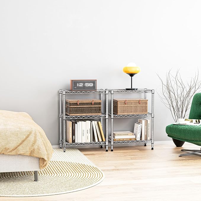 IZEUK 3-Tier Steel Storage Shelves, Heavy Duty Metal Shelf Wire Shelving Rack for Pantry, Kitchen, Living Room, or Office Organization (21.7" W x 11.8" D x 28.6" H, 750LBS, Chrome)