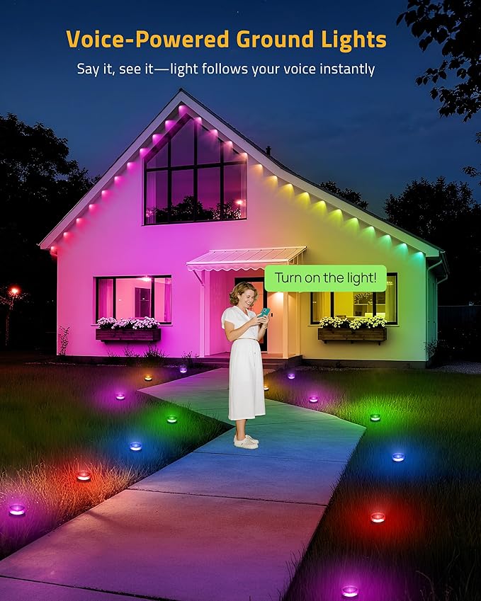 Christmas Pathway Lights, 50FT with 15 RGBIC LED Light with App Control, Waterproof Outdoor Ground Lights for Outside Roofline Decor, Pathway Decor, Walkway,Party, Holiday Xmas Decoration