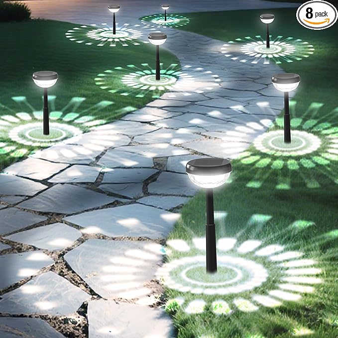 Ensenior 8-Pack Solar Lights Outdoor, Auto ON/Off 6500K LED Solar Garden Lights for Pathway, Yard, Patio, Walkway, Flower Bed, Waterproof, Energy-Efficient Landscape Lighting, Adjustable Height