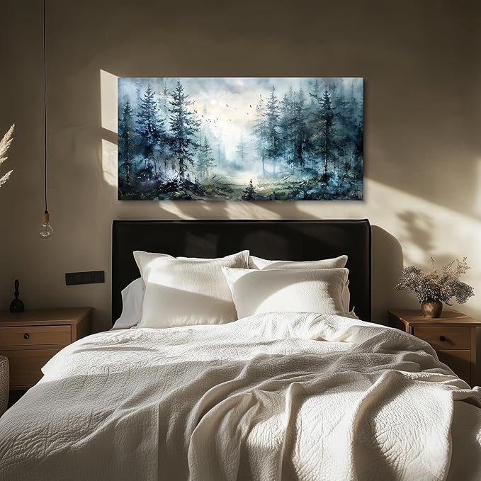 SERIMINO Large Wall Art for Living Room, Landscape Canvas Prints Paintings, Foggy Forest Pictures Wall Decor Aesthetic, Pine Trees Modern Home Decor, Bedroom Bathroom Office Artwork 30"X60"