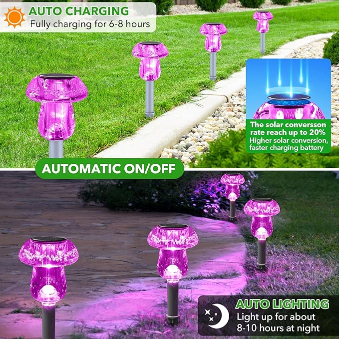 Solar Lights Outdoor, 8 Pack Mushroom Lights Outside Waterproof, Solar Powered LED Lighting for Garden, Yard, Landscape, Path, Pathway, Lawn, Walkway, Driveway, Backyard Halloween Decor (Purple)