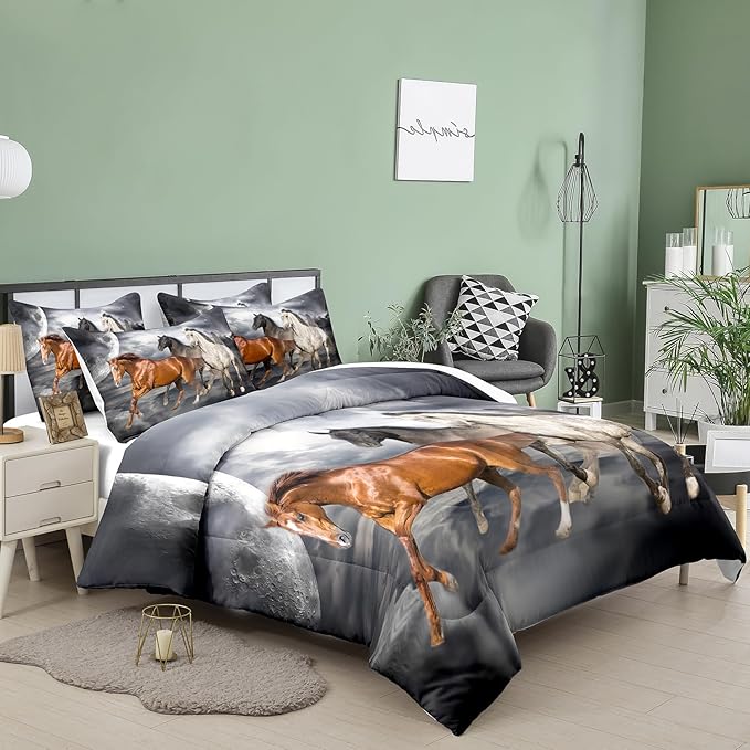 Tailor Shop Horse Comforter Twin Size,Galloping Horse Bedding Set for Kids Teens Girls Boys with 1 Pillowcase…