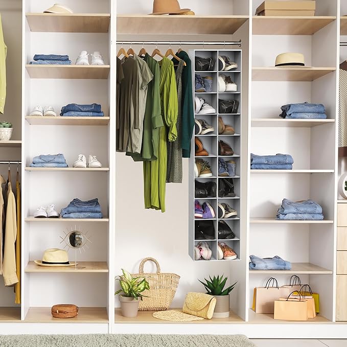 Simple Houseware Hanging Closet Organizers 20 Section Shoe Shelves, Gray