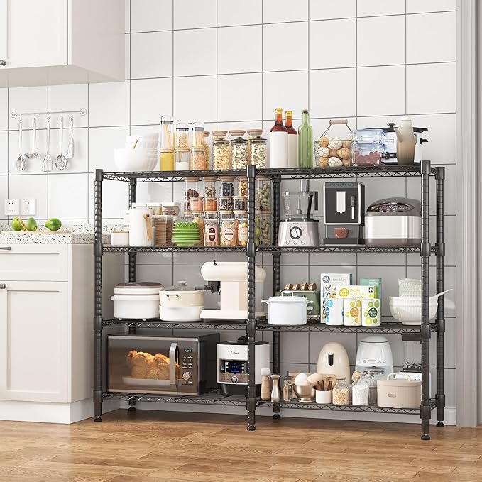 Homdox Heavy Duty Storage Shelves, 4 Tier Wire Shelving Unit, Adjustable Metal Shelves for Storage, Garage Rack Pantry Shelves Kitchen Shelving, 14"x60"x60", Black