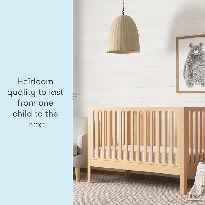 Newton Baby Galileo Standard Crib, Solid Beech Wood in Natural Color, 3-in-1 Convertible Crib with Toddler Bed Conversion Kit, Ultra-Safe Non-Toxic Finish