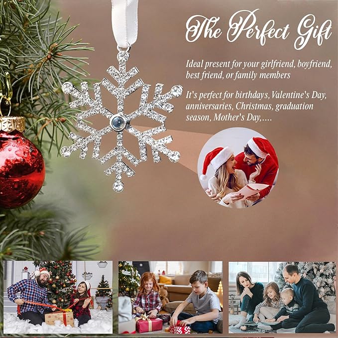 NAZENTI Personalized Christmas Ornaments with Photo, Custom Family Projection Ornament, Christmas Snowflake Photo Projection Hanging, Family Ornament with Picture Inside, Xmas Tree Decor