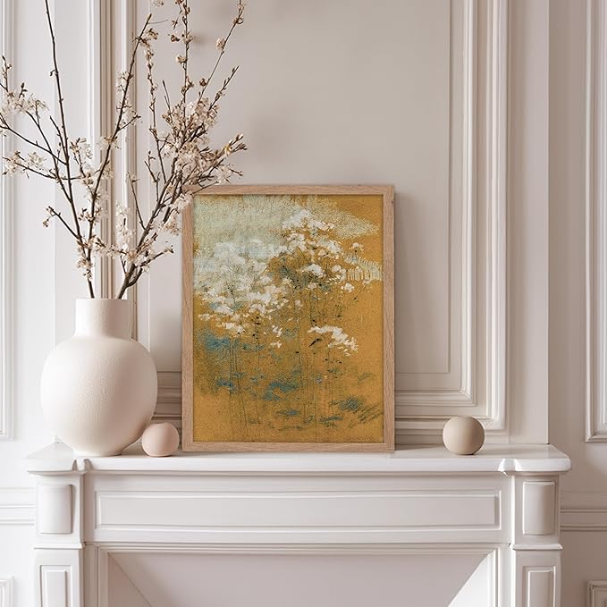 Poster Master Vintage Wild Flowers Poster - Retro Tonal Botanical Painting Print - Abstract Art - Floral Art - Farmhouse Art - Aesthetic Flower Shop or Living Room Wall Decor, 11x14 Beige Framed