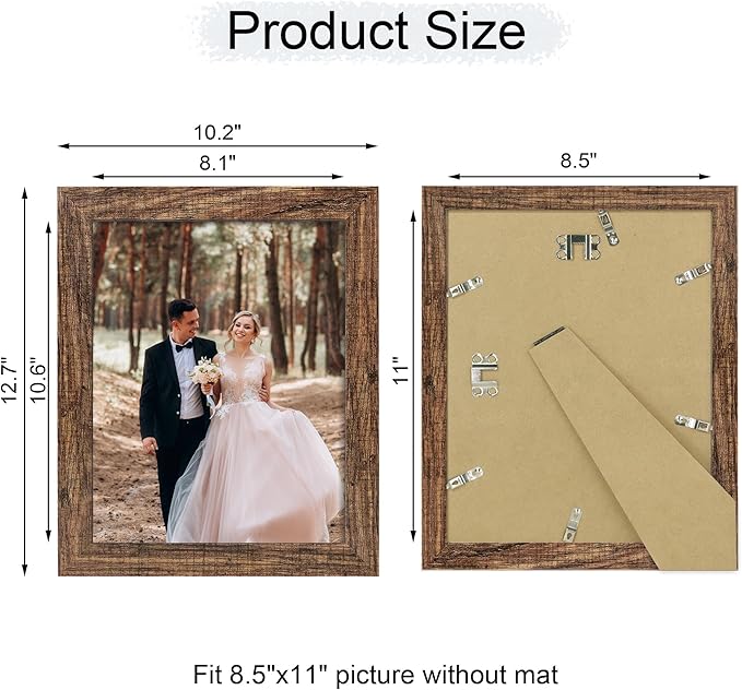 8.5x11 Picture Frame Set of 4, High Definition Real Glass Rustic Frame, Photo Frames 8.5 by 11 Diploma Document for Wall Hanging and Tabletop Display