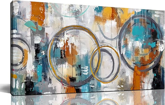 Abstract Painting for Living Room Canvas - Modern Art Work for Office Walls Ready to Hang 20" x 40"
