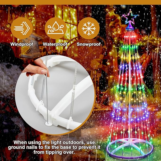 2 Pack 4FT Christmas LED Cone Tree Lights 24 Modes Color Changing with Timer Foldable Lighted Trees Waterproof Outdoor String Lights Holiday Decor for Christmas New Year Xmas Decorations